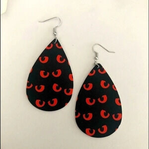 3 for $25/ Halloween Eyes Black Orange Teardrop Faux Leather Die-Cut Earrings